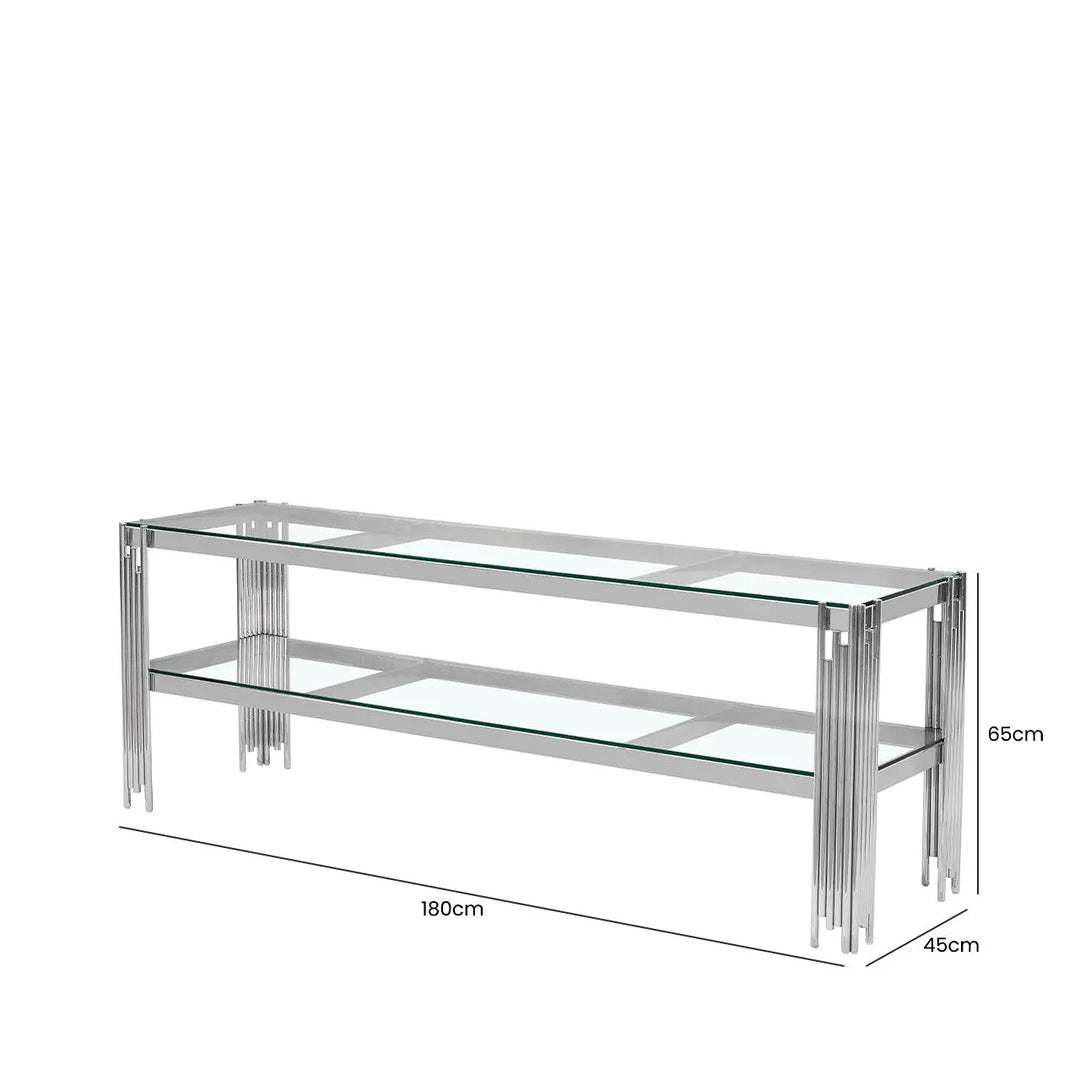 Cohen Chrome Steel Tubes Entertainment Unit with Clear Glass Shelves - LUX - HOM
