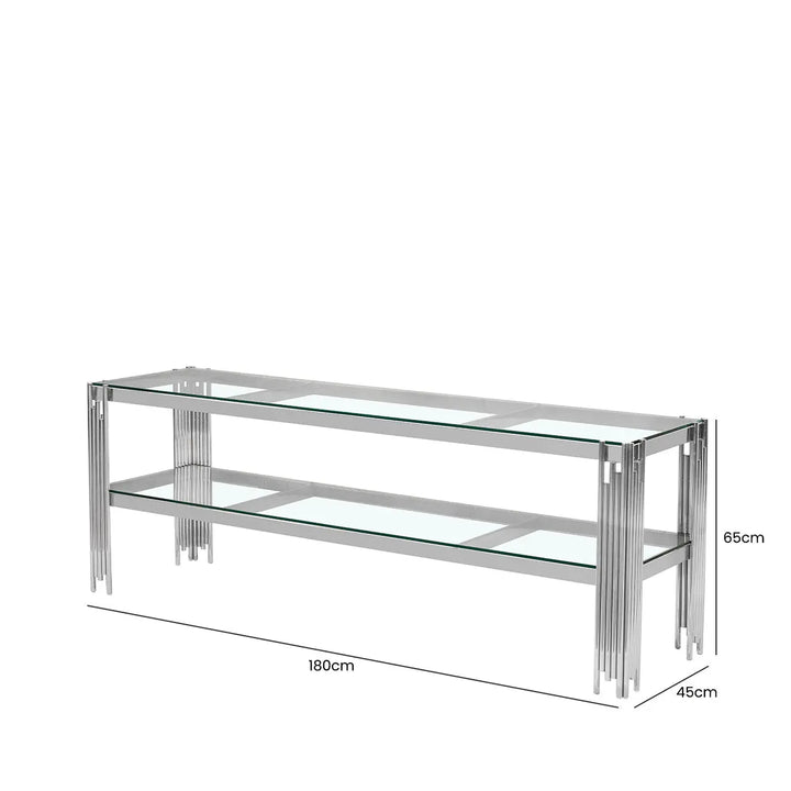Cohen Chrome Steel Tubes Entertainment Unit with Clear Glass Shelves - LUX - HOM