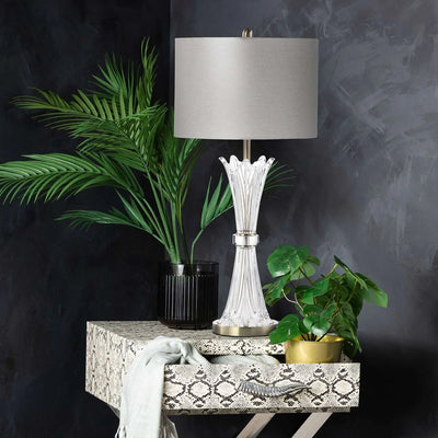 Crystal Table Lamp with Grey Linen Shade #NJ Home Interiors#