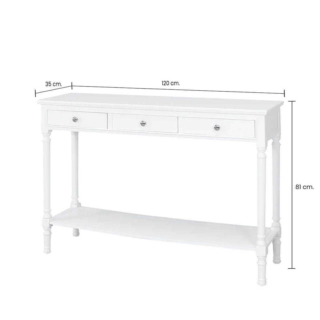 Delta Large 3 Drawer Console Table in White #NJ Home Interiors#
