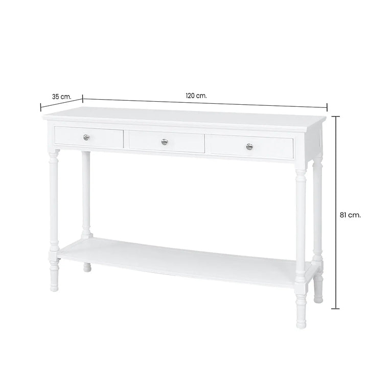 Delta Large 3 Drawer Console Table in White #NJ Home Interiors#