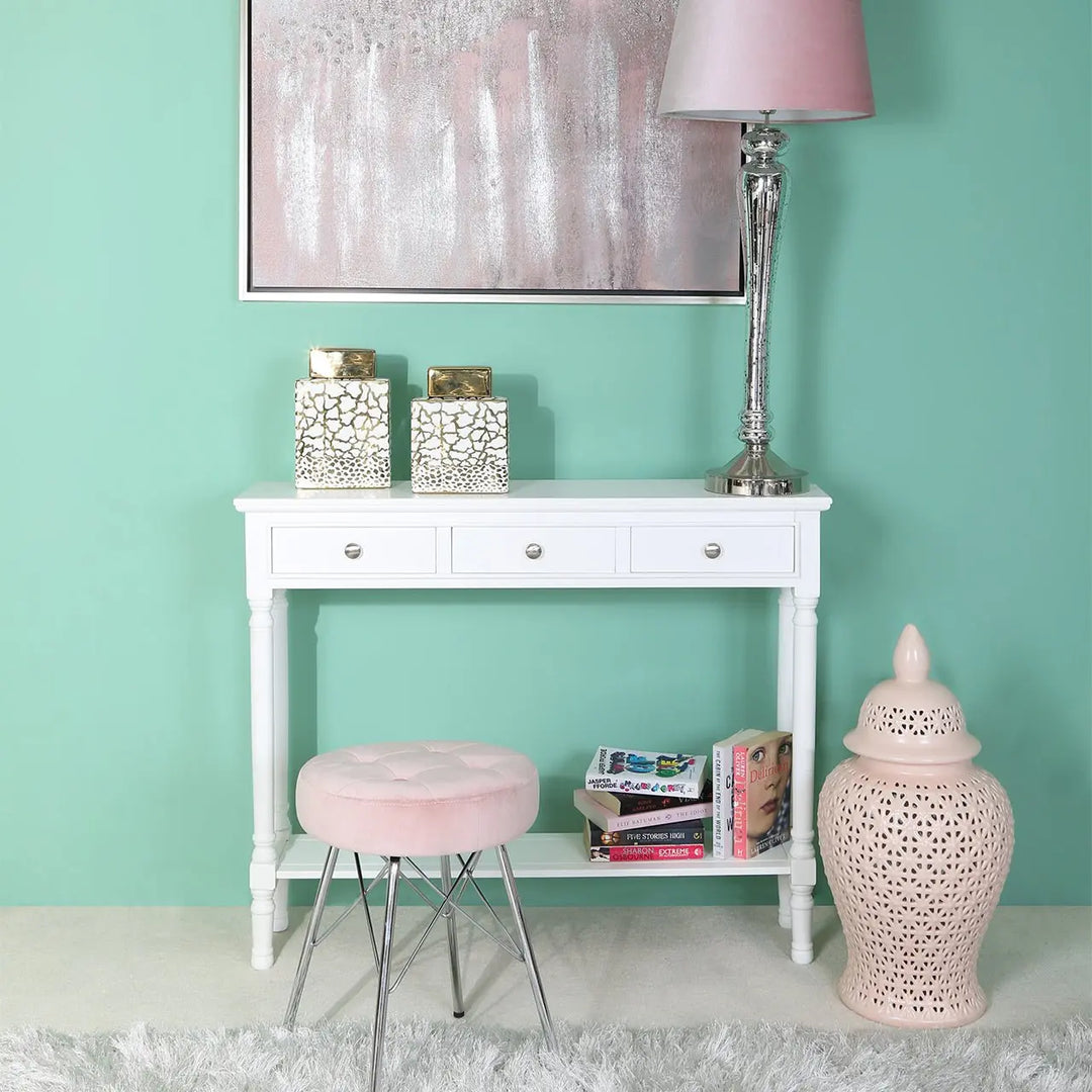 Delta Large 3 Drawer Console Table in White #NJ Home Interiors#