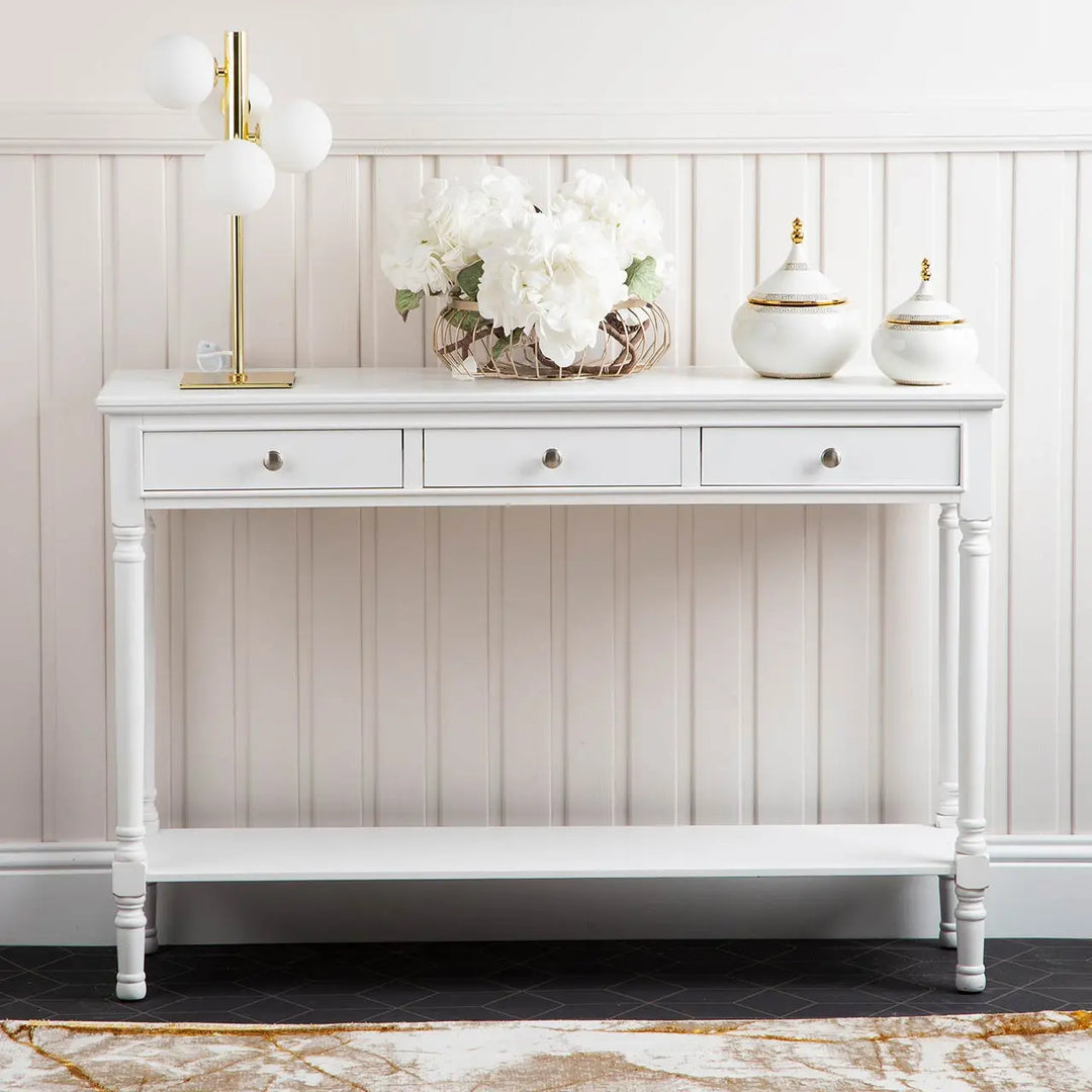 Delta Large 3 Drawer Console Table in White #NJ Home Interiors#