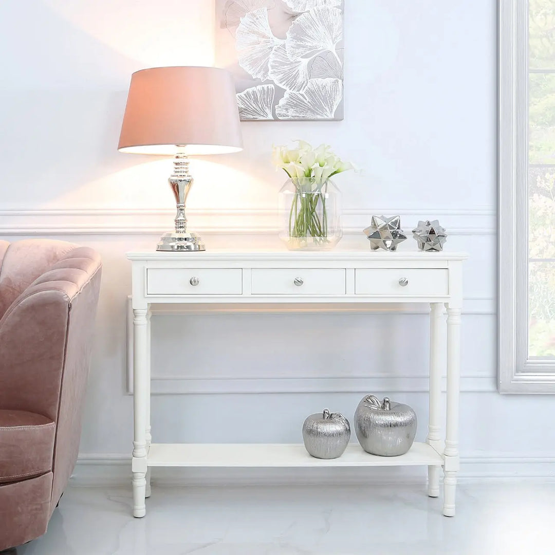 Delta Large 3 Drawer Console Table in White #NJ Home Interiors#