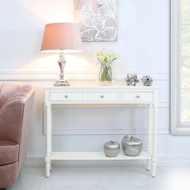 Delta Large 3 Drawer Console Table in White #NJ Home Interiors#