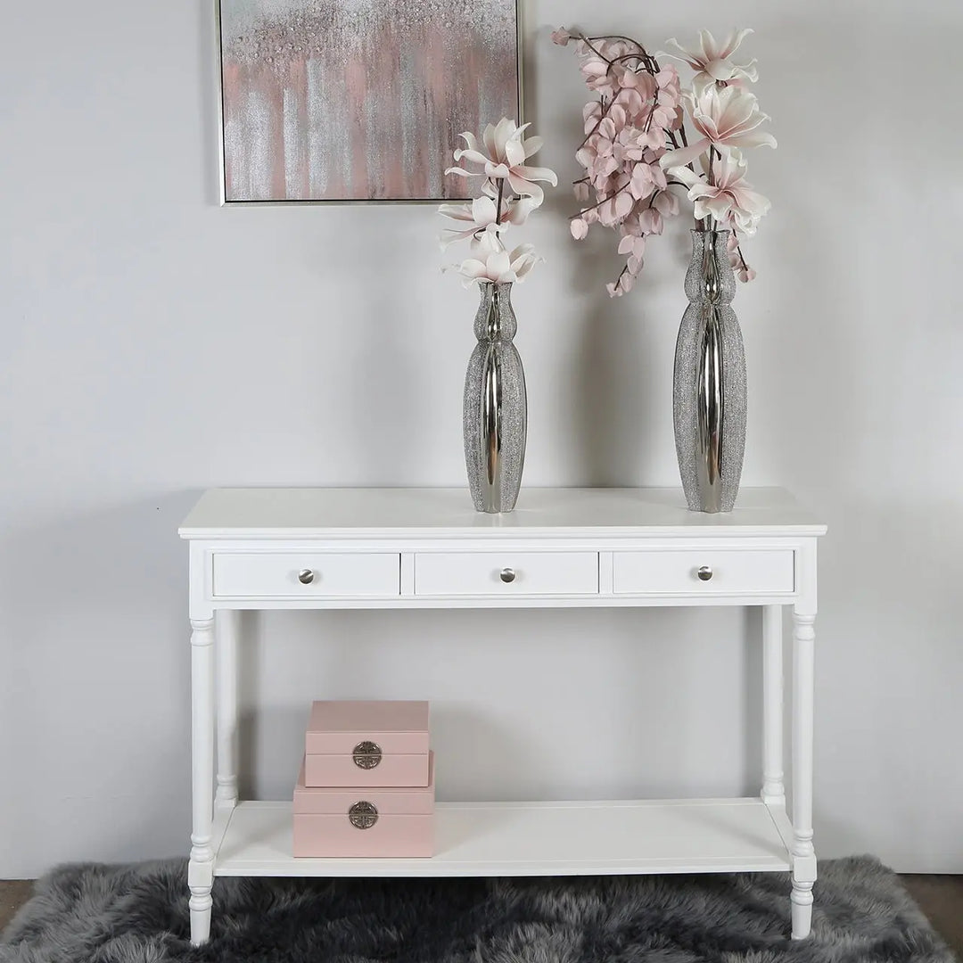 Delta Large 3 Drawer Console Table in White #NJ Home Interiors#