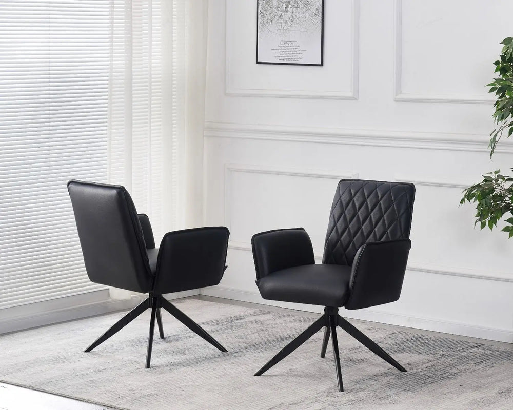 Elan Chair in Black PU – Modern Swivel Dining Chair with Diamond Stitch Giatalia