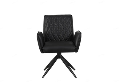 Elan Chair in Black PU – Modern Swivel Dining Chair with Diamond Stitch Giatalia