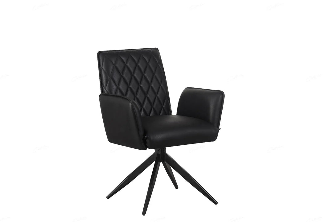 Elan Chair in Black PU – Modern Swivel Dining Chair with Diamond Stitch Giatalia