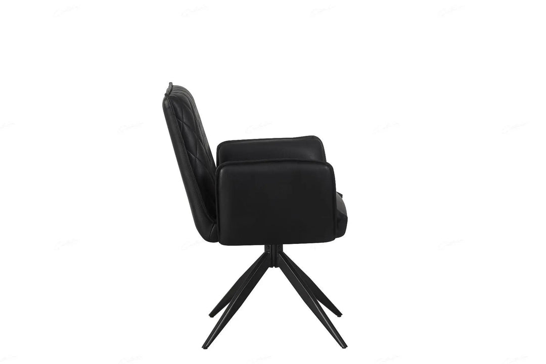 Elan Chair in Black PU – Modern Swivel Dining Chair with Diamond Stitch Giatalia