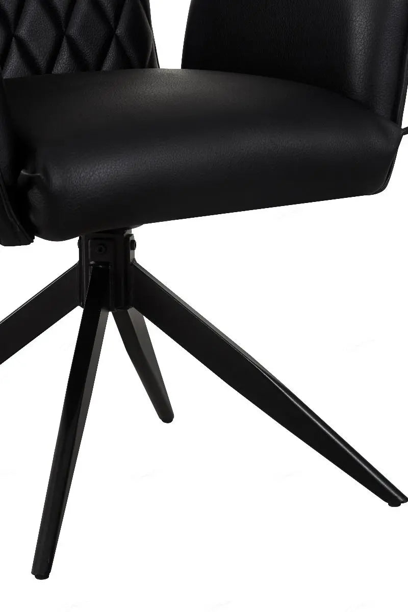 Elan Chair in Black PU – Modern Swivel Dining Chair with Diamond Stitch Giatalia