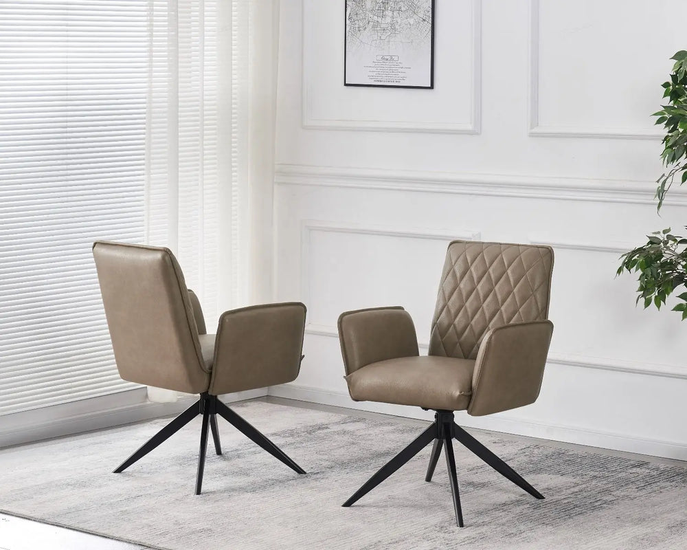 Elan Chair in Taupe PU – Swivel Dining Chair with Diamond-Stitched Back Giatalia