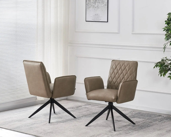 Elan Chair in Taupe PU – Swivel Dining Chair with Diamond-Stitched Back Giatalia