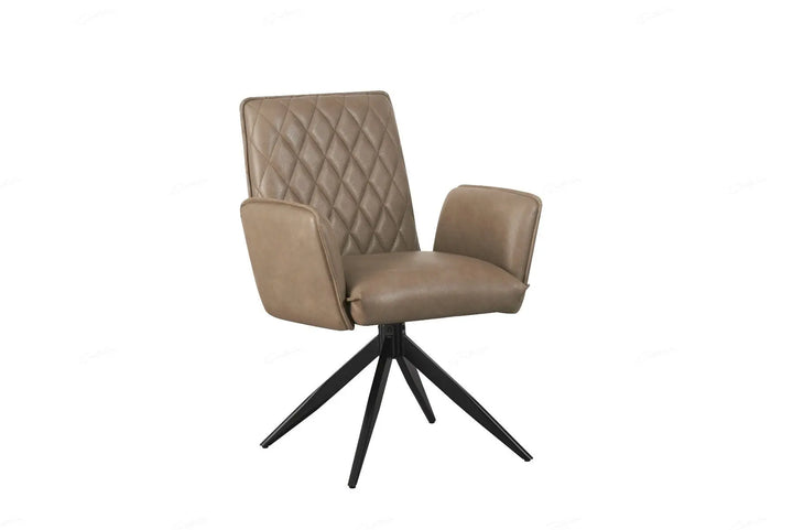 Elan Chair in Taupe PU – Swivel Dining Chair with Diamond-Stitched Back Giatalia