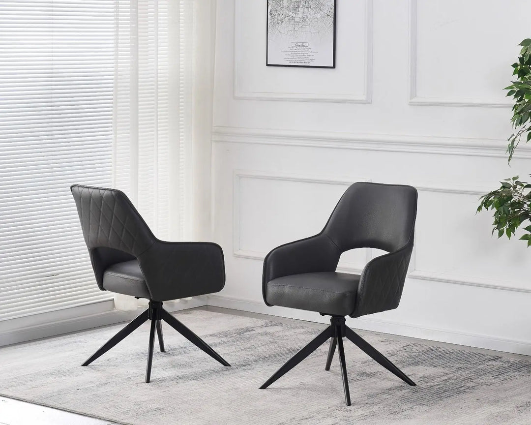 Elira Chair in Dark Grey PU – Modern Swivel Dining Chair with Black Legs Giatalia