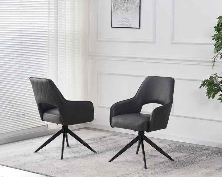 Elira Chair in Dark Grey PU – Modern Swivel Dining Chair with Black Legs Giatalia