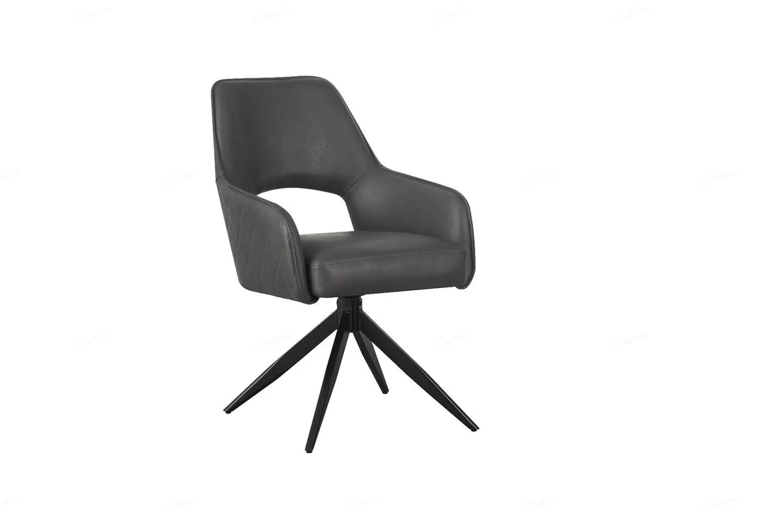 Elira Chair in Dark Grey PU – Modern Swivel Dining Chair with Black Legs Giatalia