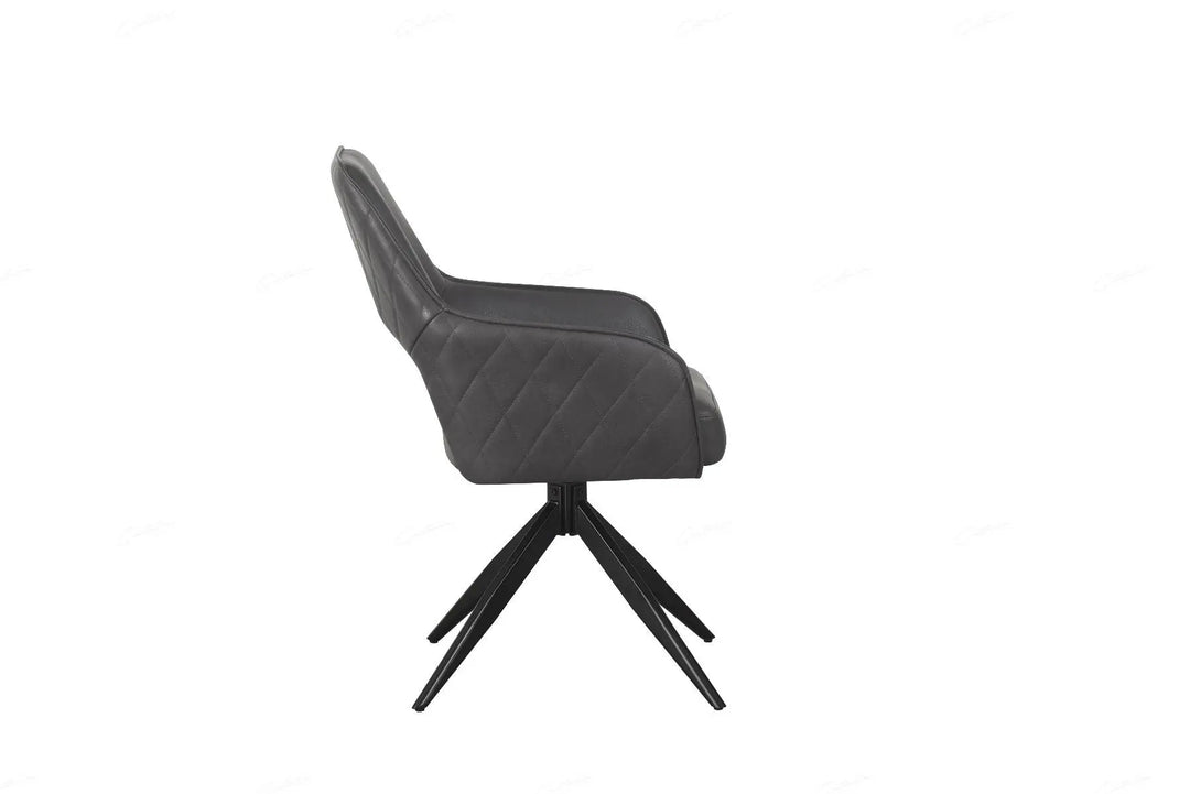 Elira Chair in Dark Grey PU – Modern Swivel Dining Chair with Black Legs Giatalia