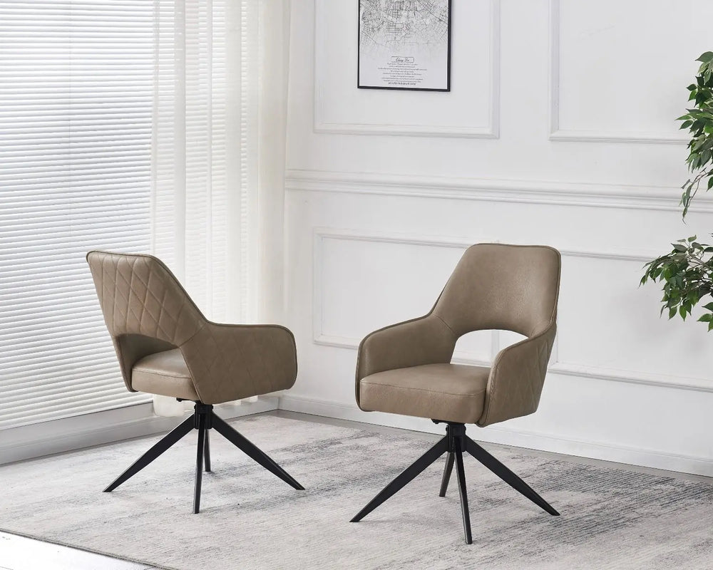 Elira Chair in Taupe PU – Modern Swivel Dining Chair with Black Metal Legs Giatalia