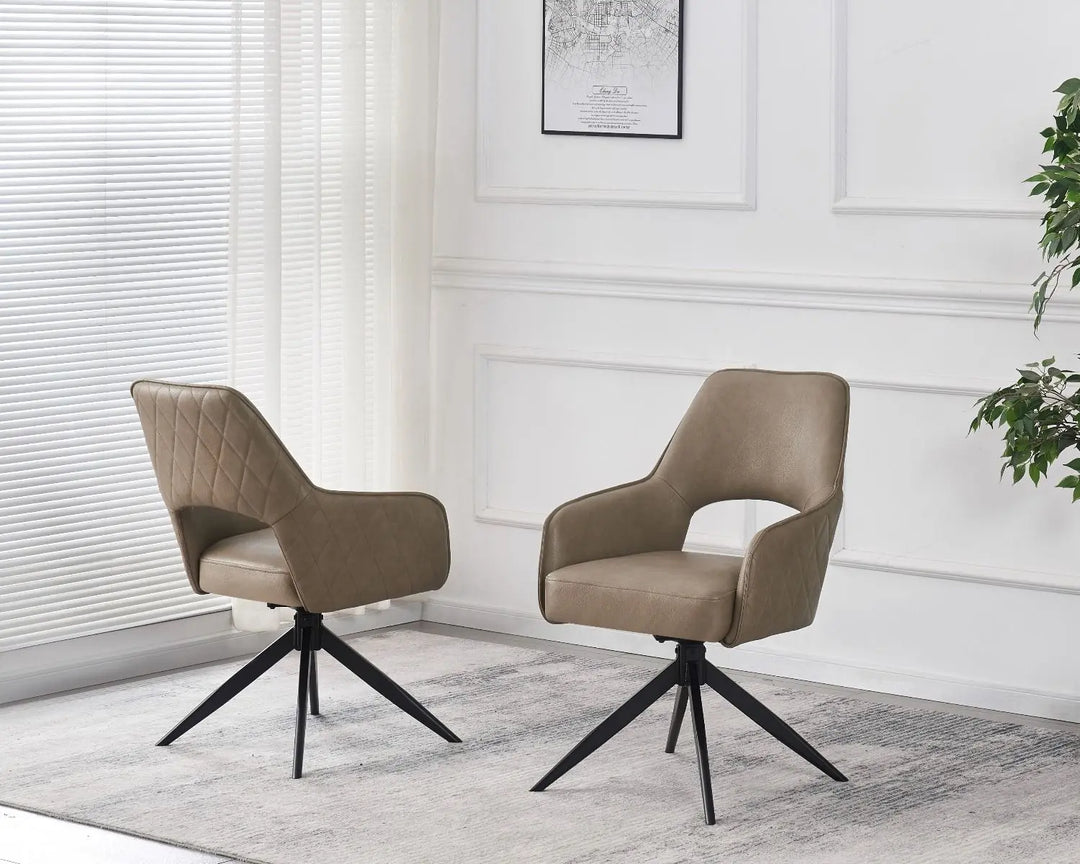 Elira Chair in Taupe PU – Modern Swivel Dining Chair with Black Metal Legs Giatalia