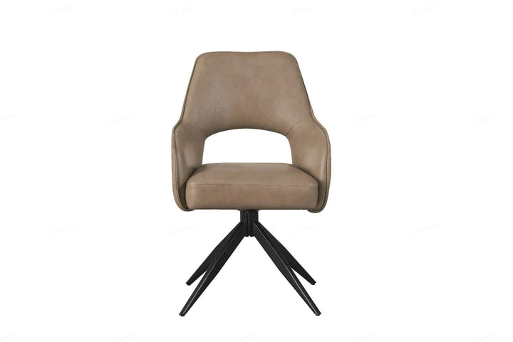 Elira Chair in Taupe PU – Modern Swivel Dining Chair with Black Metal Legs Giatalia
