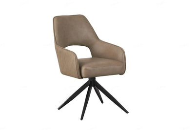 Elira Chair in Taupe PU – Modern Swivel Dining Chair with Black Metal Legs Giatalia