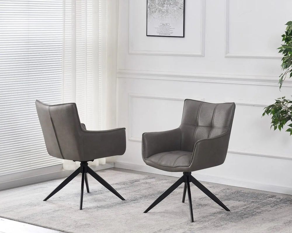 Fiora Storm Grey PU Teak & Leather Dining Chair Giatalia