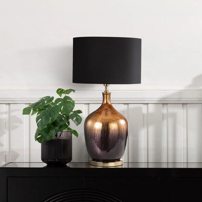 Gold and Black Glass Table Lamp with Black Linen Shade #NJ Home Interiors#