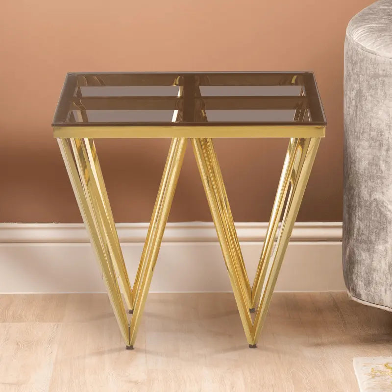 Gold Metal with Smoke Glass End Table #NJ Home Interiors#