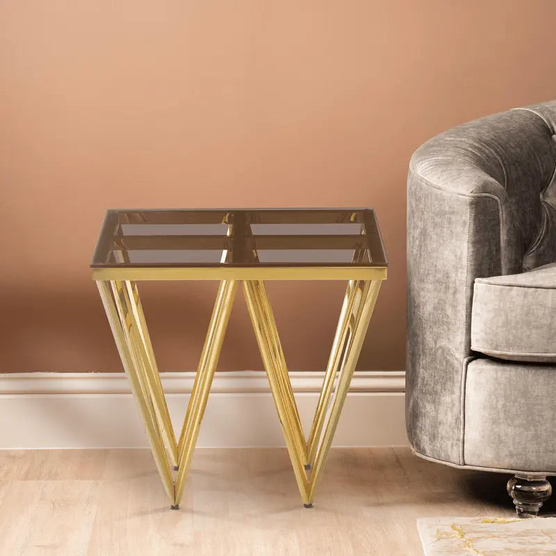 Gold Metal with Smoke Glass End Table #NJ Home Interiors#