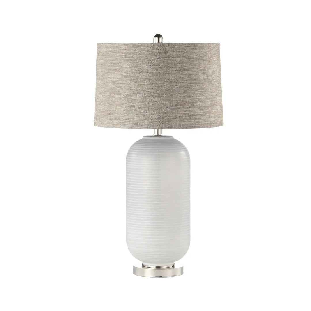 Grey Stripe Glass Table Lamp with Brown Linen Shade #NJ Home Interiors#