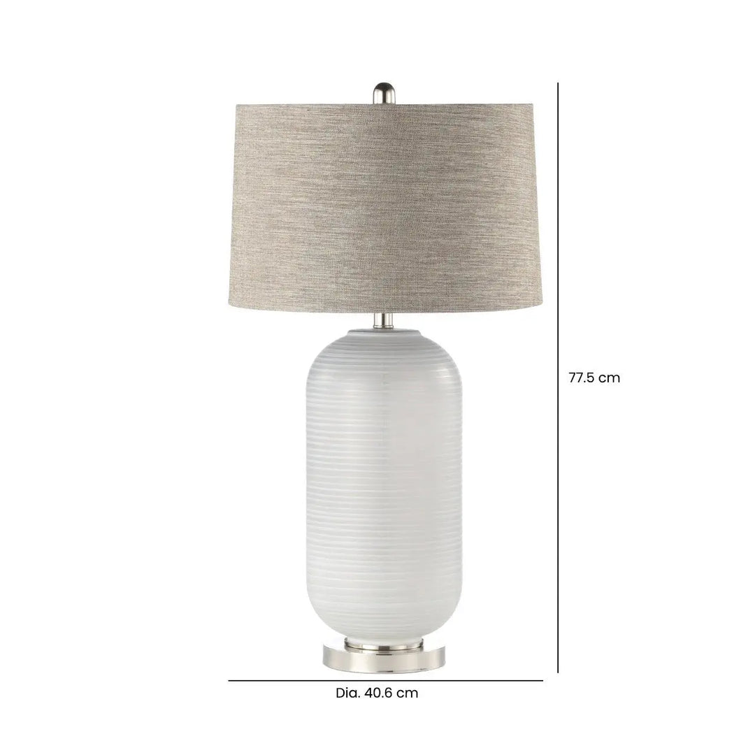 Grey Stripe Glass Table Lamp with Brown Linen Shade #NJ Home Interiors#