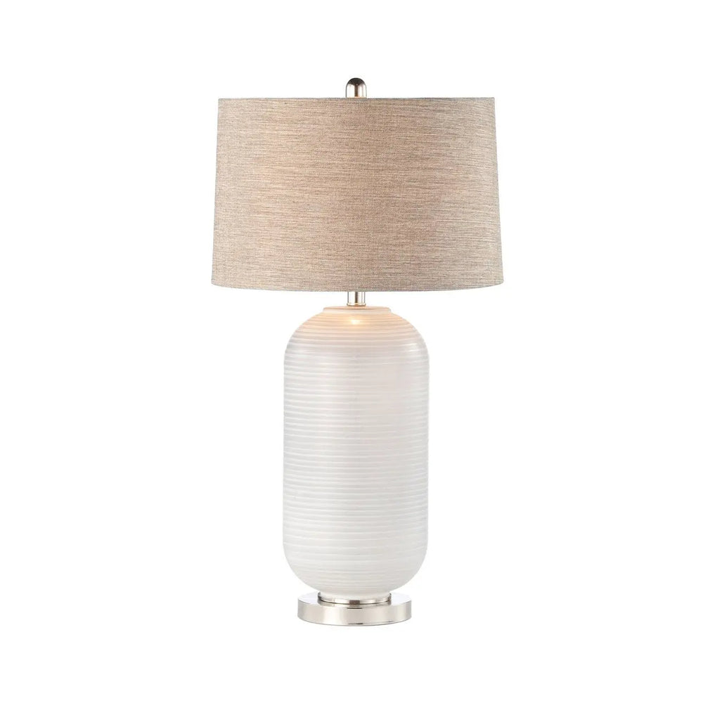 Grey Stripe Glass Table Lamp with Brown Linen Shade #NJ Home Interiors#