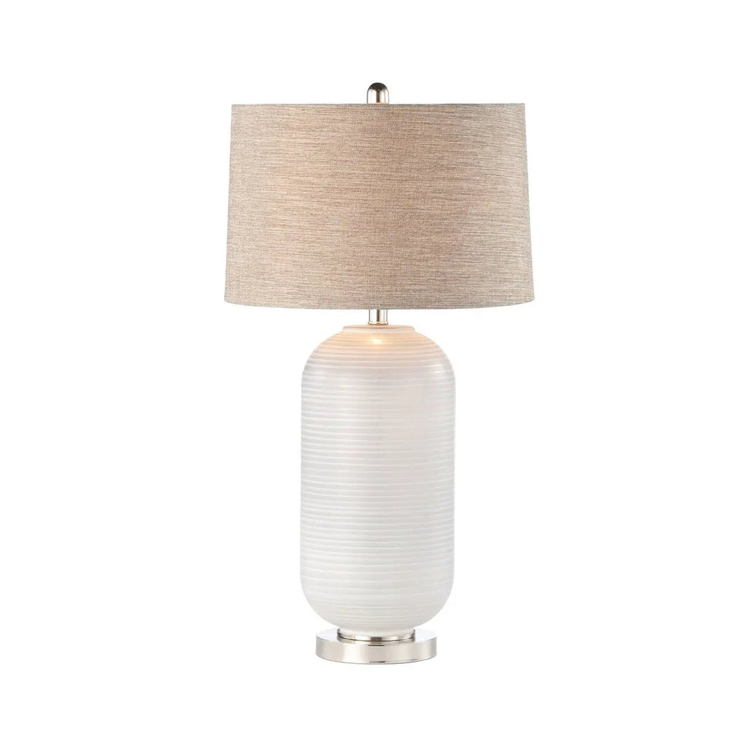 Grey Stripe Glass Table Lamp with Brown Linen Shade #NJ Home Interiors#