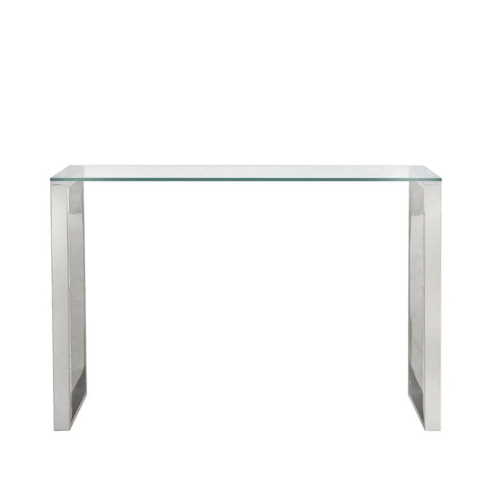 Harry Stainless Steel Console Table Clear Glass Top #NJ Home Interiors#