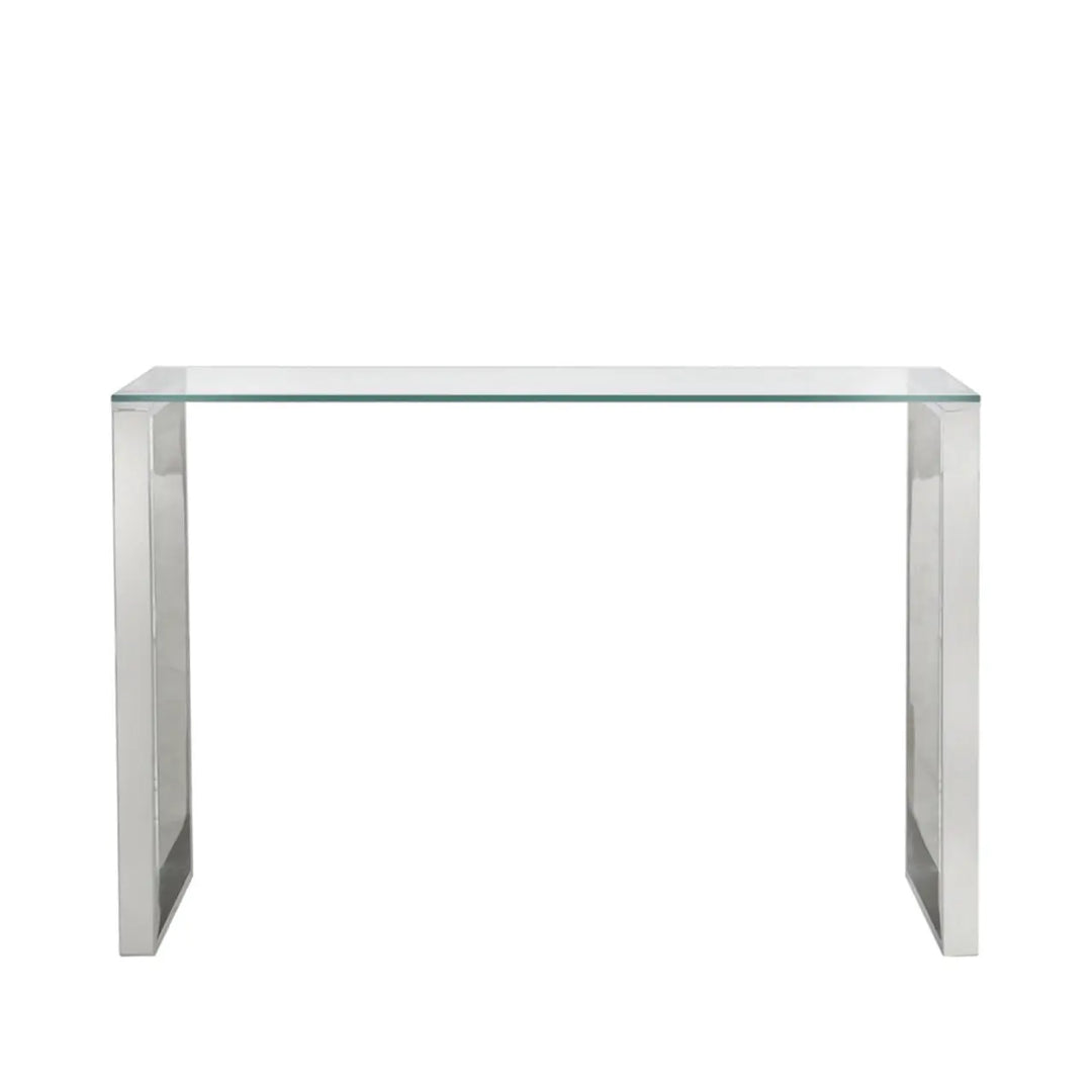 Harry Stainless Steel Console Table Clear Glass Top #NJ Home Interiors#