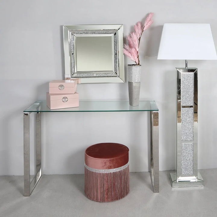 Harry Stainless Steel Console Table Clear Glass Top #NJ Home Interiors#