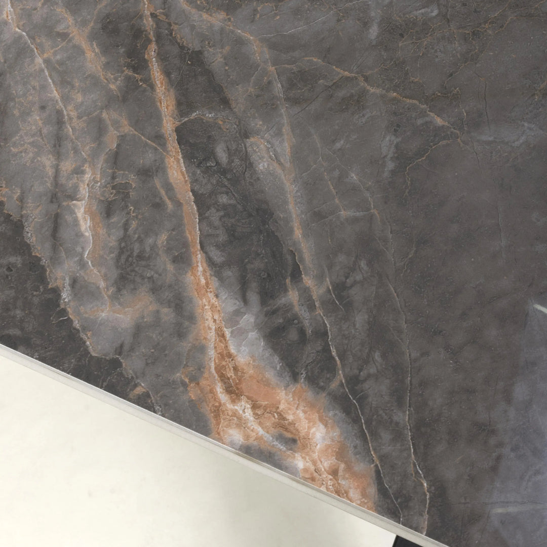 Willow and Stone Tara Ceramic Grey Coffee Table – Marble Effect with Black Metal Frame Shankar