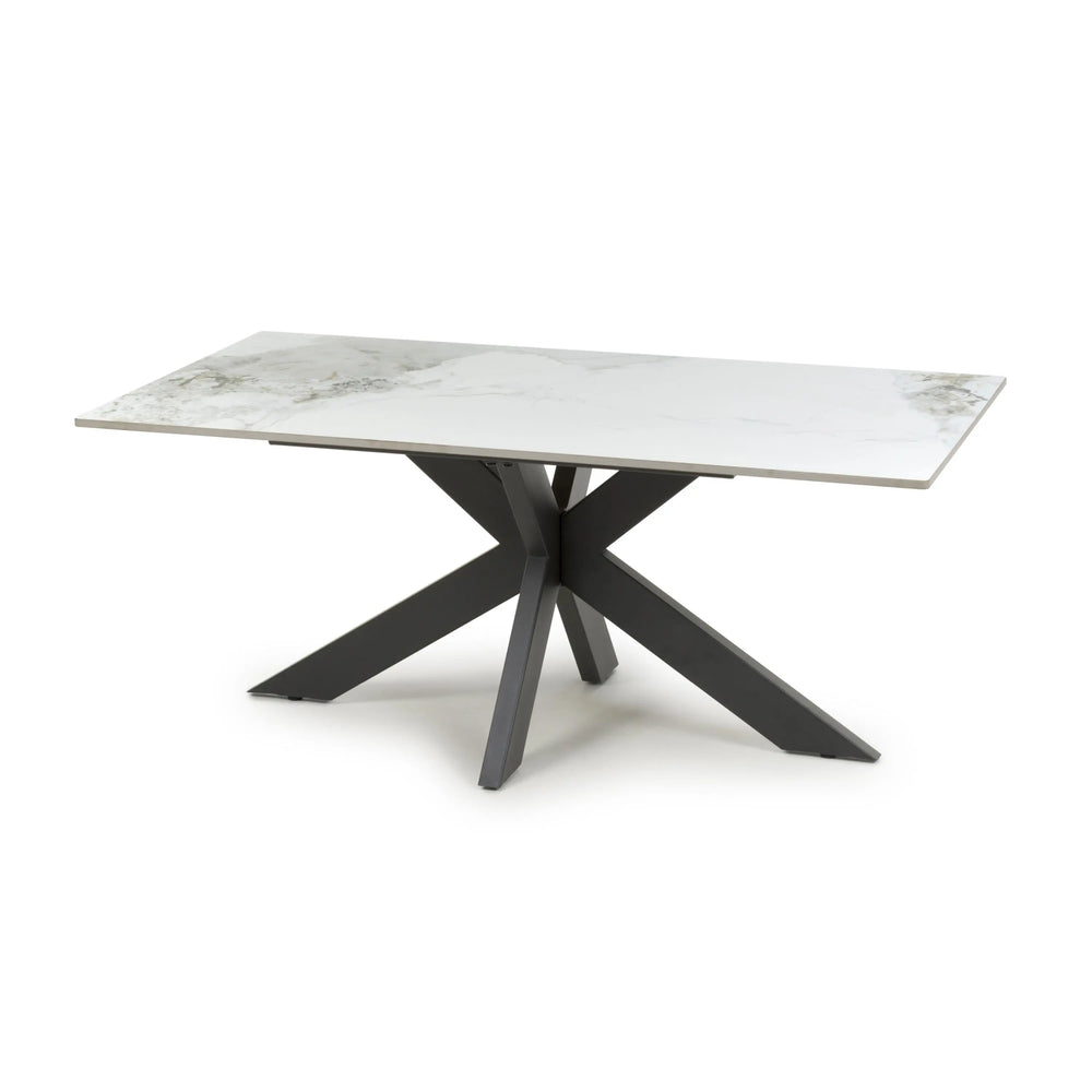 Willow and Stone Tara Ceramic White Coffee Table – Marble Effect with Black Metal Base Shankar