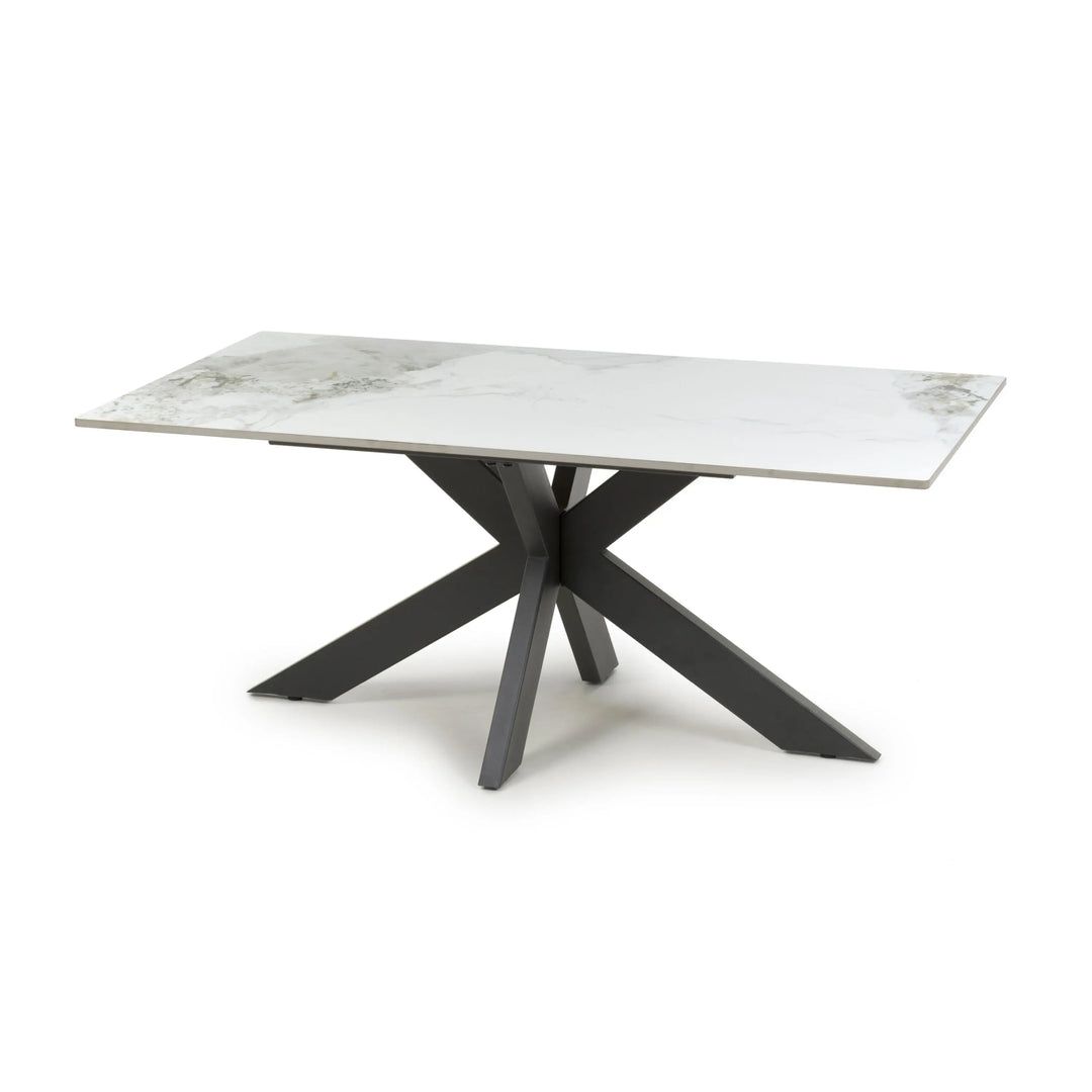 Willow and Stone Tara Ceramic White Coffee Table – Marble Effect with Black Metal Base Shankar