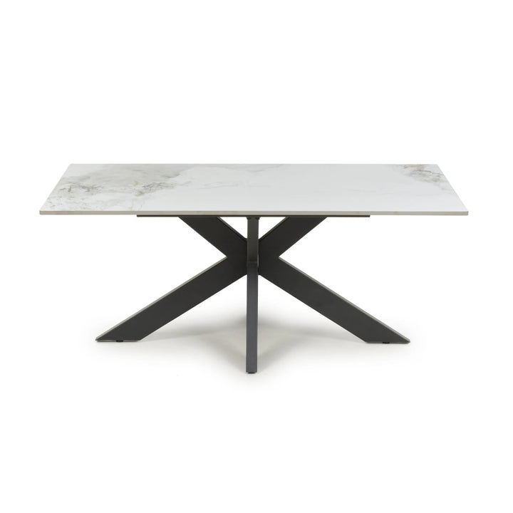 Willow and Stone Tara Ceramic White Coffee Table – Marble Effect with Black Metal Base Shankar