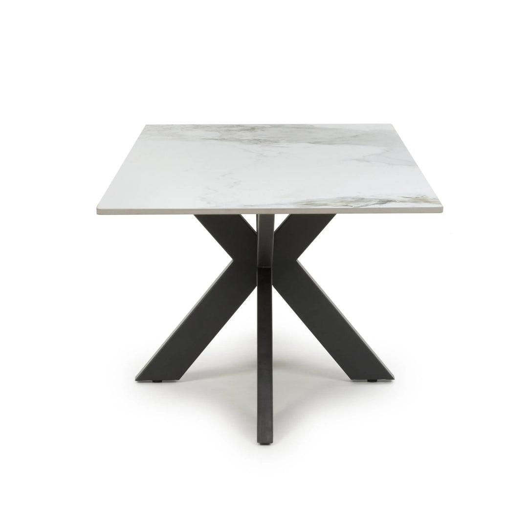 Willow and Stone Tara Ceramic White Coffee Table – Marble Effect with Black Metal Base Shankar