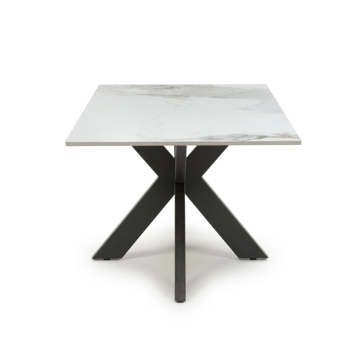 Willow and Stone Tara Ceramic White Coffee Table – Marble Effect with Black Metal Base Shankar