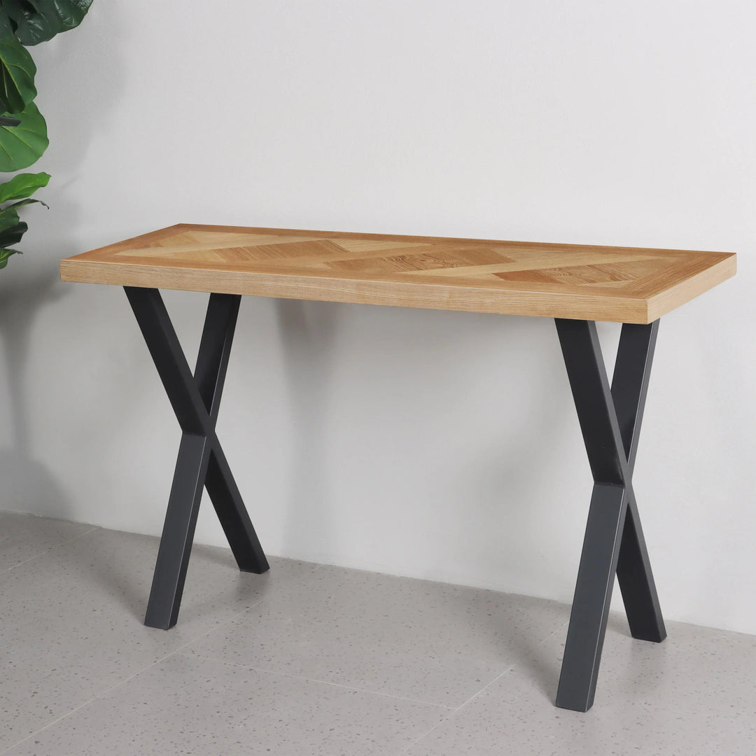 Raya Console Table in Oak Parquet Veneer - NJ Home Interiors