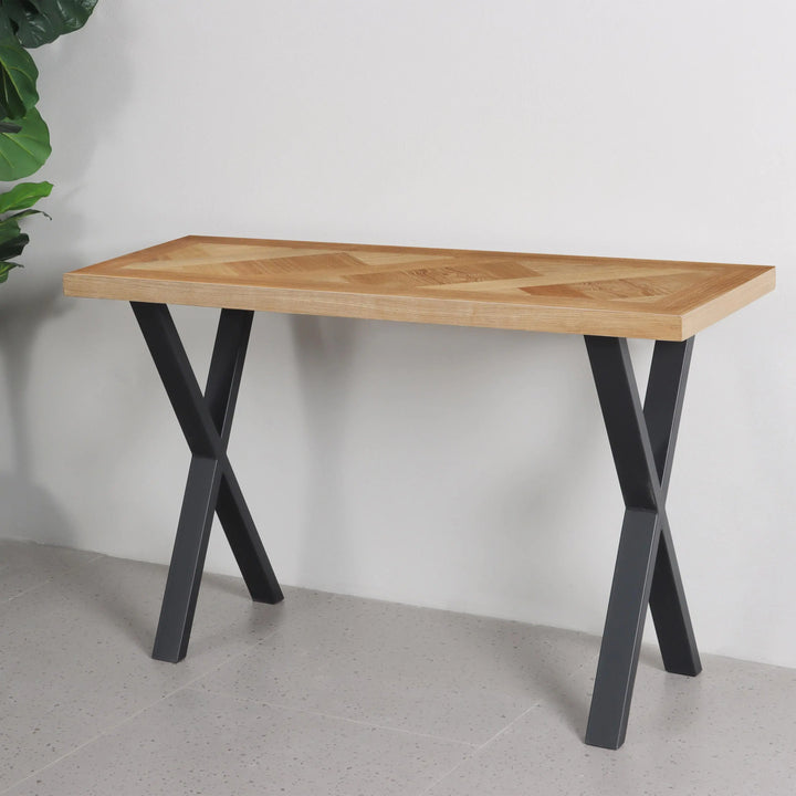 Raya Console Table in Oak Parquet Veneer - NJ Home Interiors