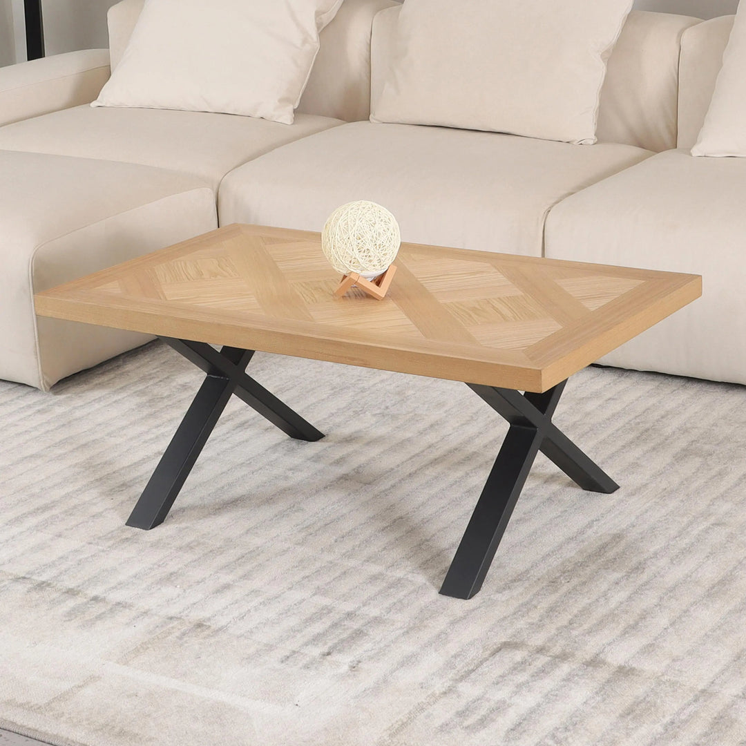 Raya Coffee Table in Oak Parquet Veneer - NJ Home Interiors