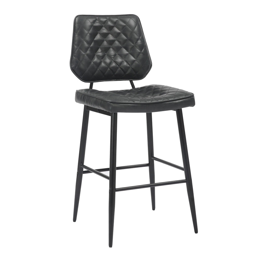 Willow and Stone Merrick Real Leather Black Bar Stool Shankar