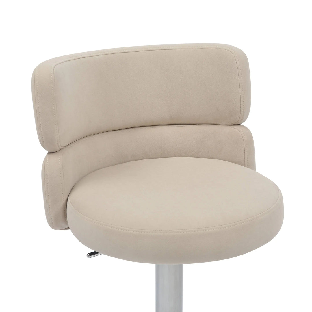 Willow and Stone Grayson Brushed Velvet Cream/Brushed Steel Bar Stool Shankar