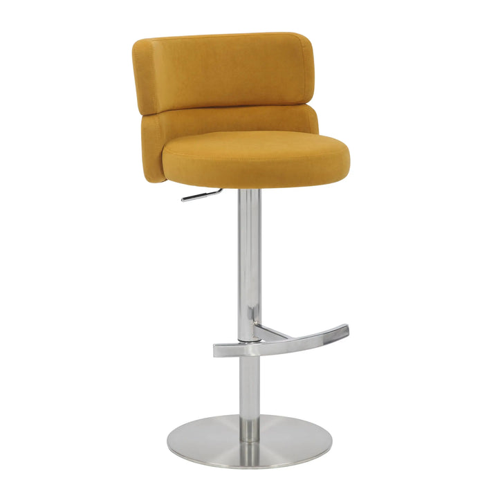 Willow and Stone Grayson Brushed Velvet Mustard/Brushed Steel Bar Stool Shankar