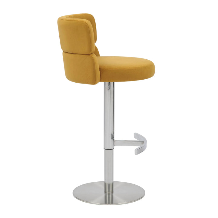 Willow and Stone Grayson Brushed Velvet Mustard/Brushed Steel Bar Stool Shankar
